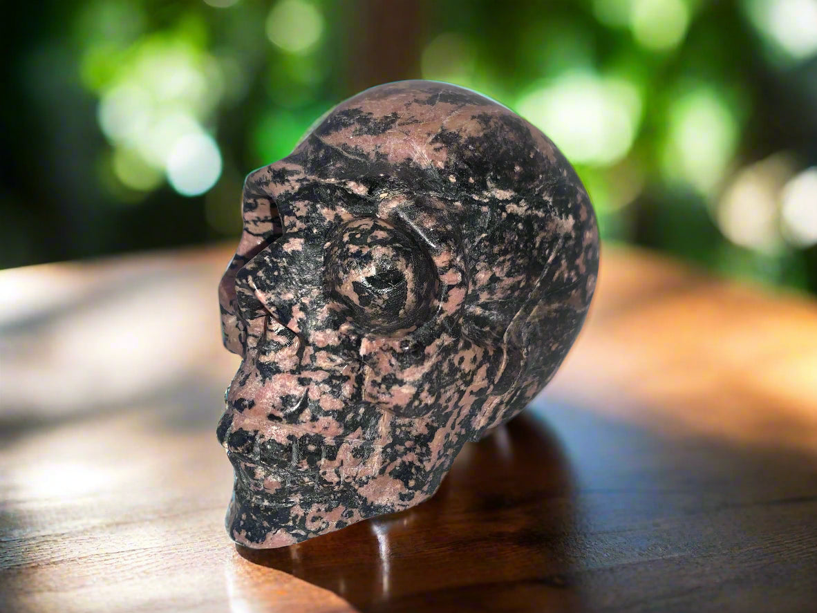 4.5" Peach Blossom Rhodonite Skull