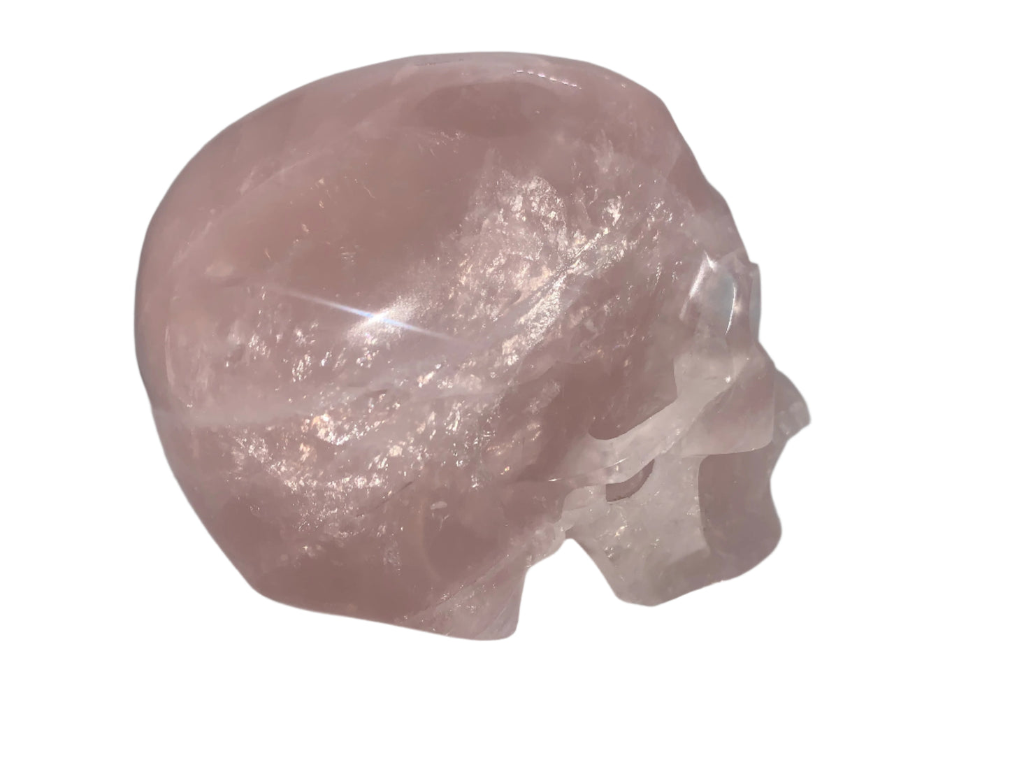 5.3" Rose Quartz Skull w/ Rainbows