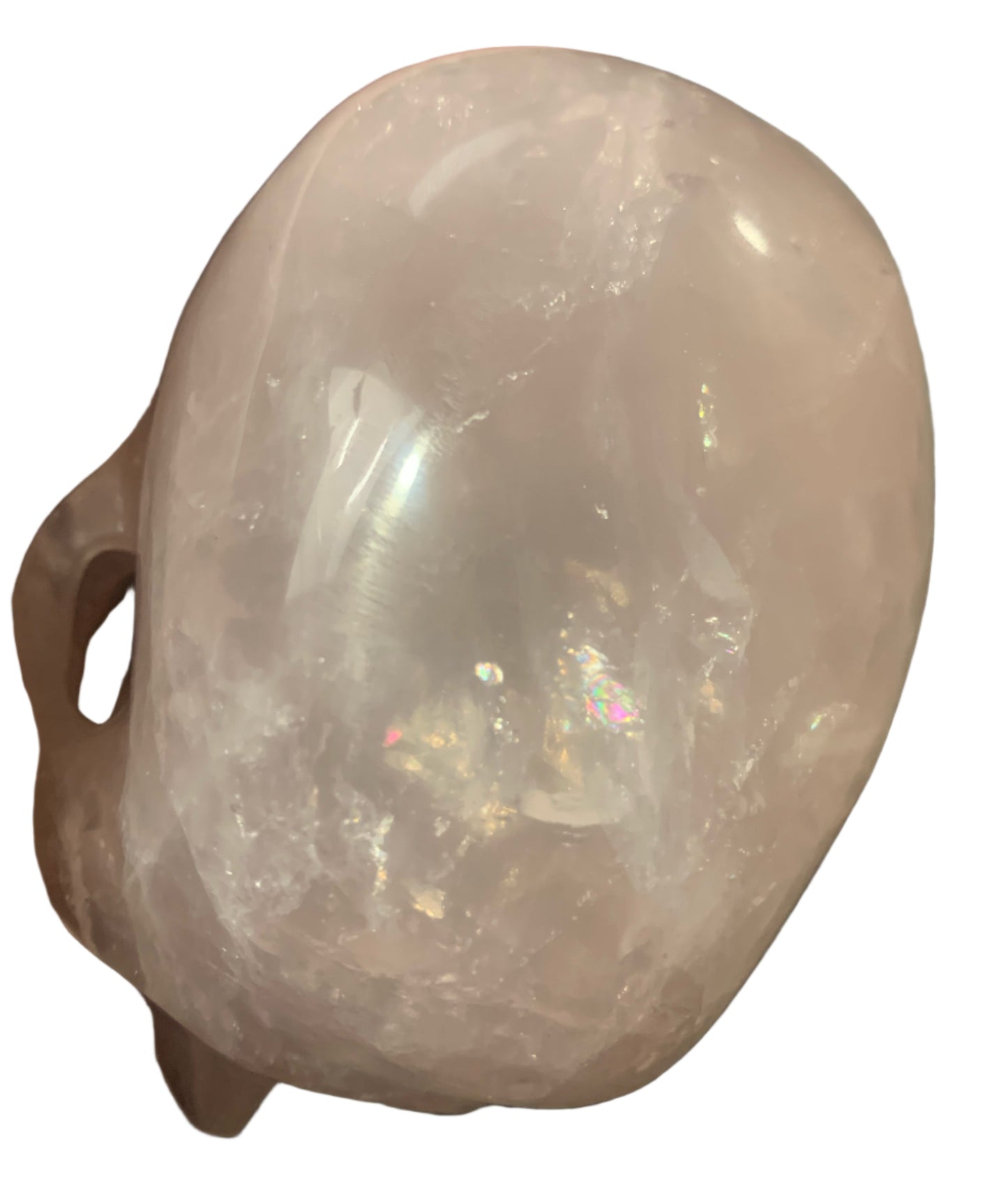 5.3" Rose Quartz Skull w/ Rainbows
