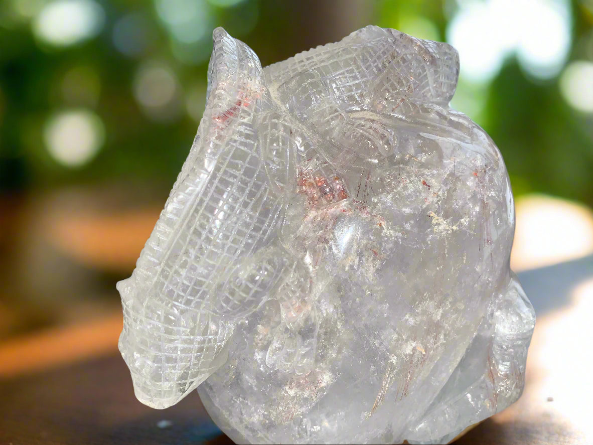 6.75" Copper Rutilated Quartz Lizard Skull w/ Rainbows