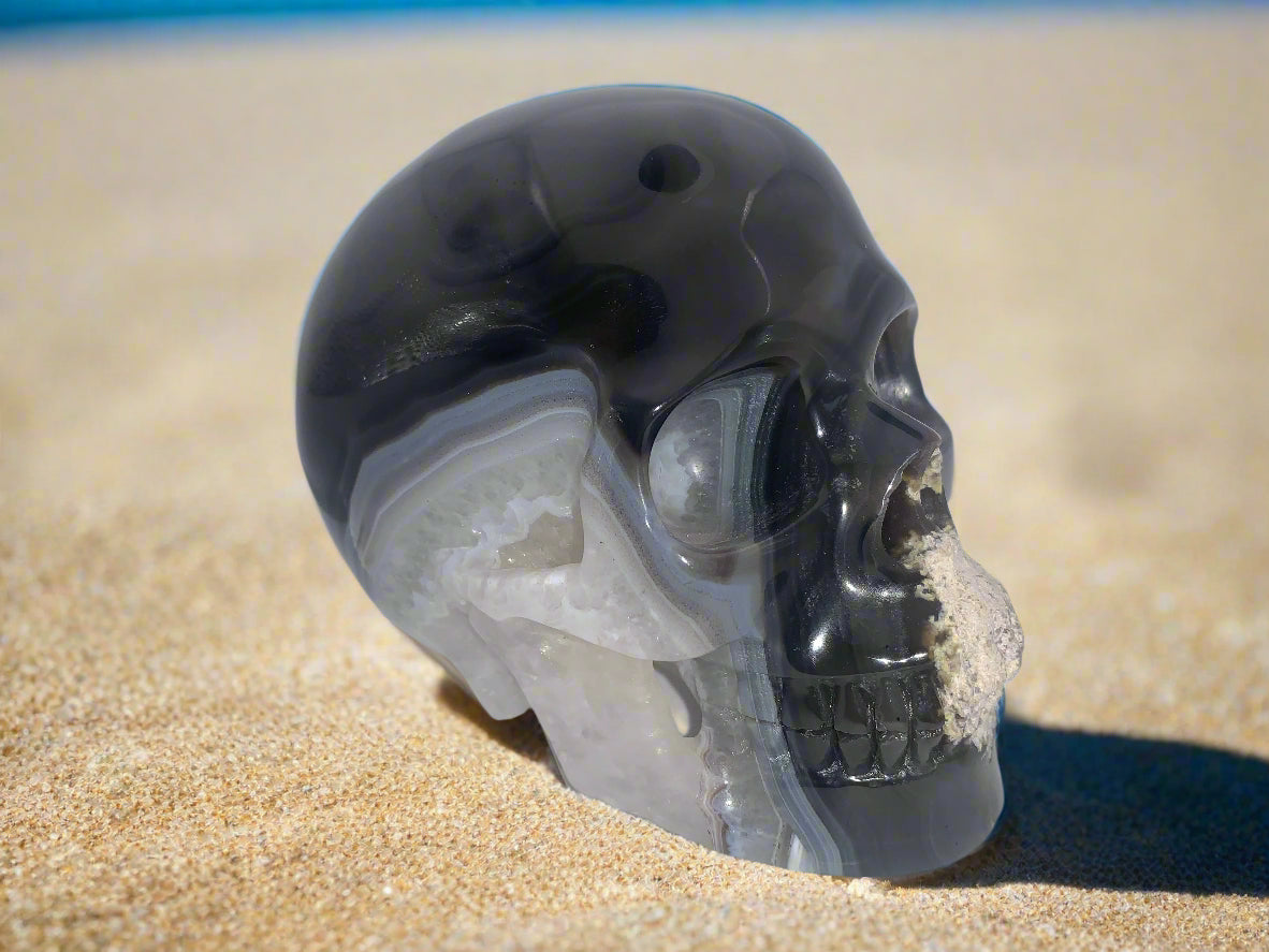 5.4" Agate, Quartz & Seraphinite Skull