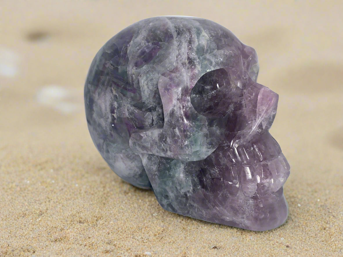 6" Rainbow Fluorite Skull w/ Rainbows