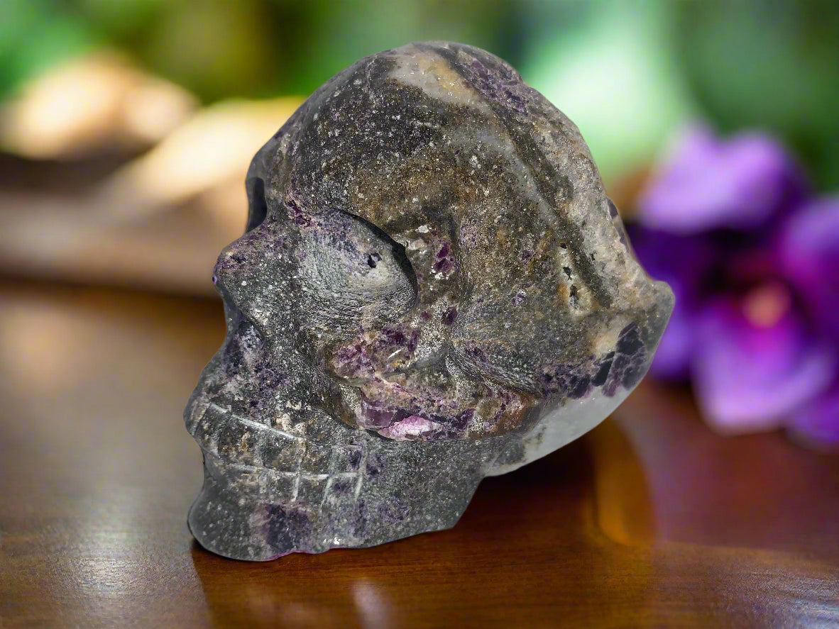 4.1" Purple Fluorite & Quartz Skull w/ Pyrite