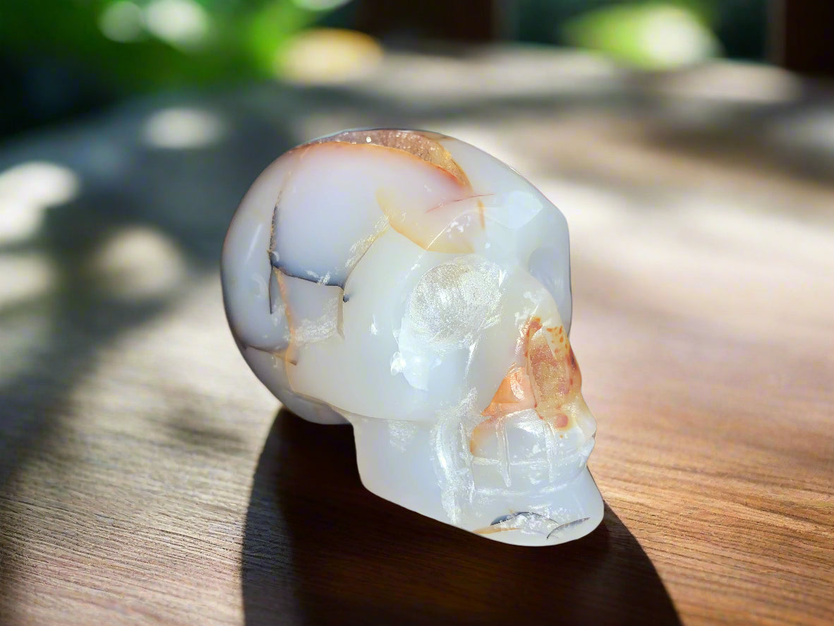 3" Chalcedony & Carnelian Skull w/ Druzy