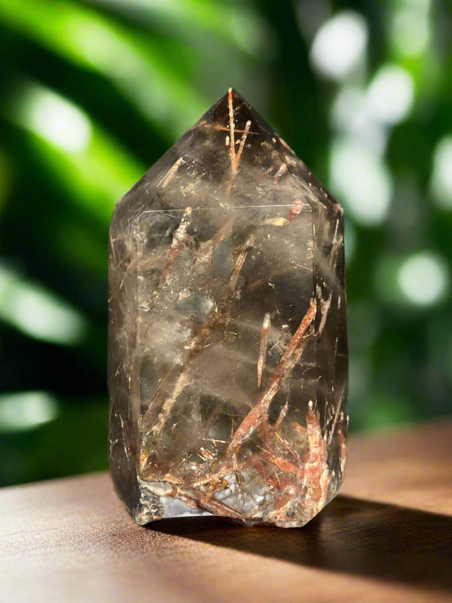 5.6" Rutilated Morion Quartz Point w/ Rainbows