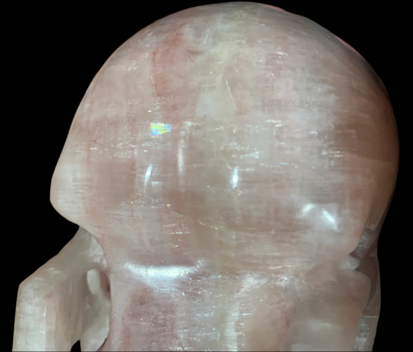 5.3" Pink Calcite Skull w/ Rainbows