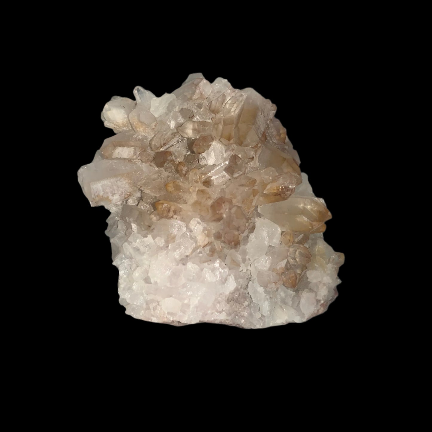 Quartz Cluster w Golden Healer Skull Carving on Matrix