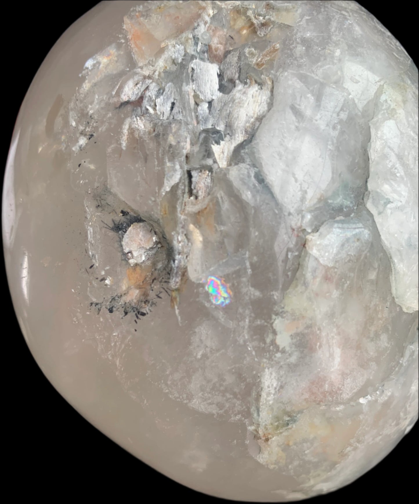 6.3" Quartz, Green Tourmaline & Chlorite Skull w/ Rainbows