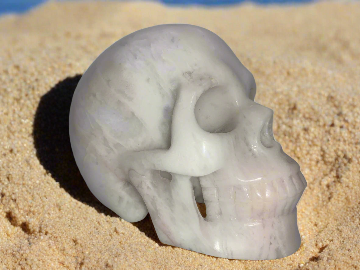 5.3" White Flower Agate Skull