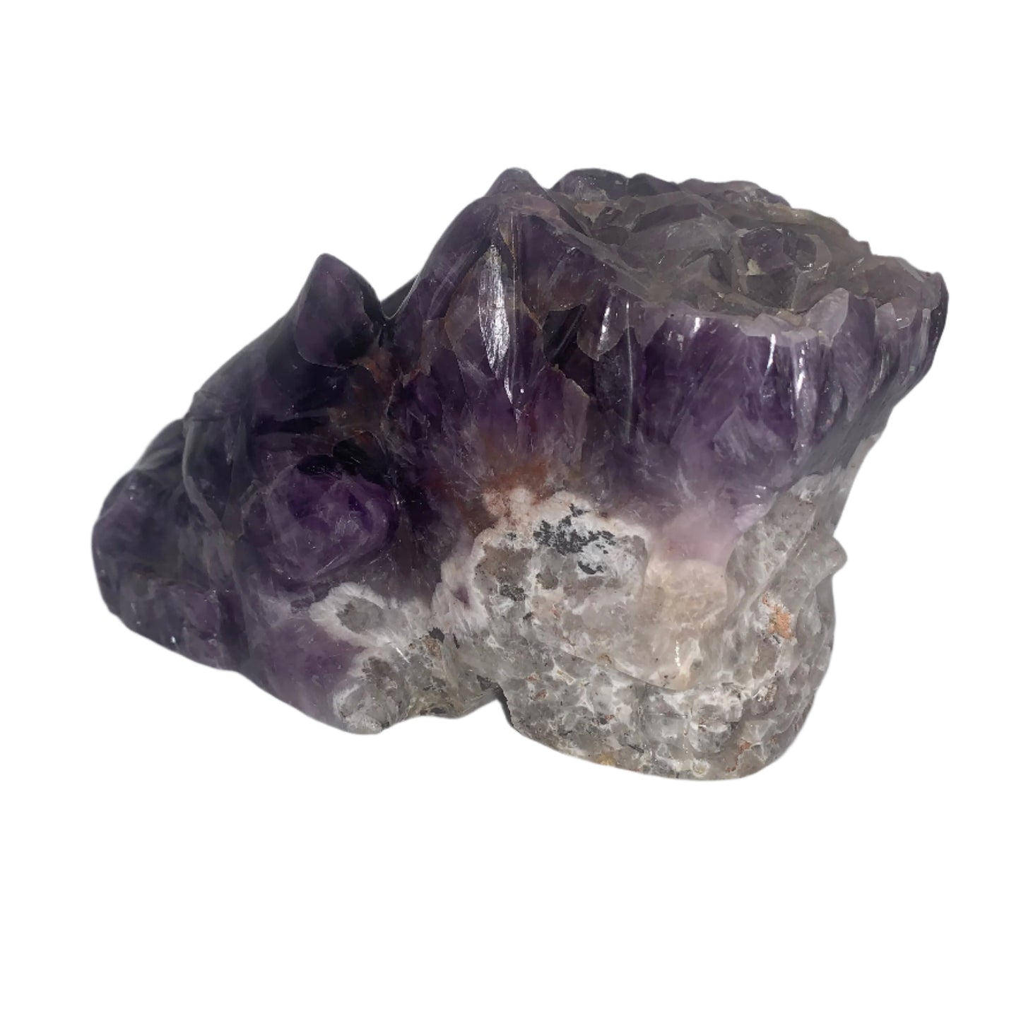 Talla de dragón o calavera de doble cara de 8,5" de amatista alpina y cuarzo blanco