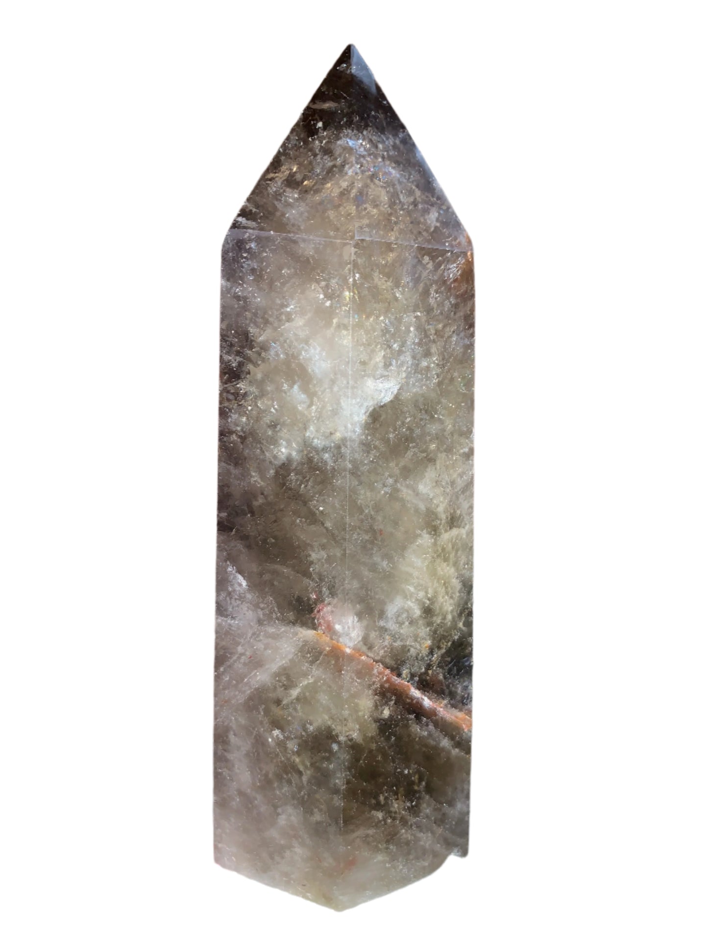 7.5" Smoky Quartz Hematoid Obelisk w/ Rainbows Everywhere