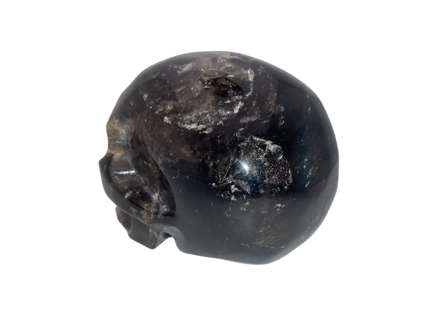 4.1" Morion Quartz Skull w/ Rainbows