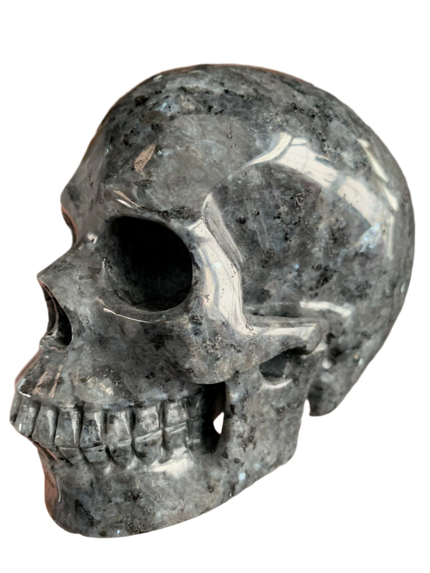 5.3" Larvikite Skull w/ Rainbows