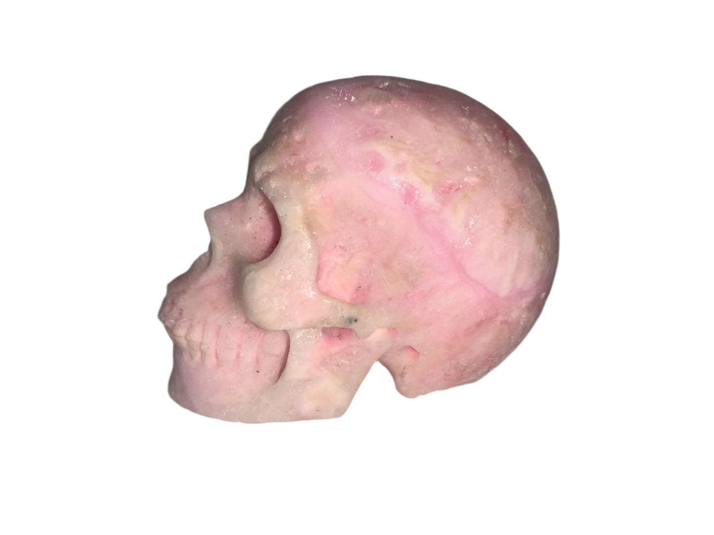 Cráneo de aragonito rosa raro de 4,3"
