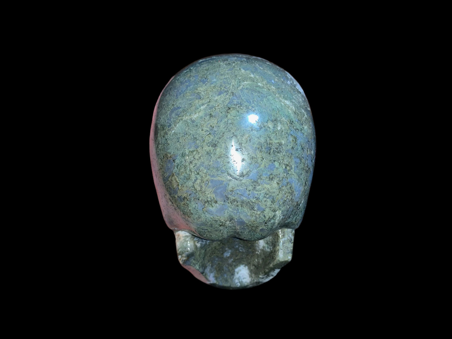 5.6" Moss Agate Singing Skull