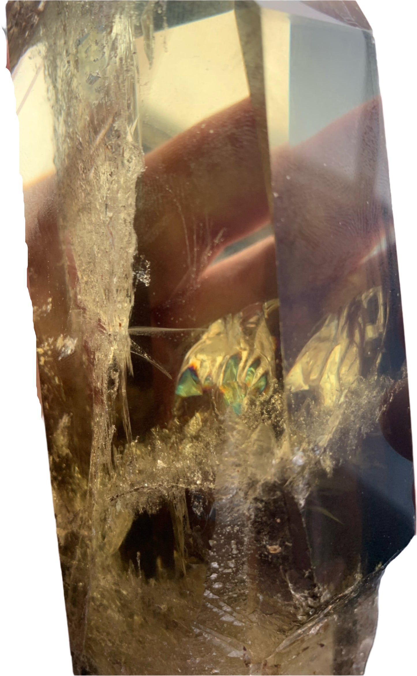 8.125" Smoky Citrine Time Keeper Generator Obelisk w/ LOTS OF RAINBOWS