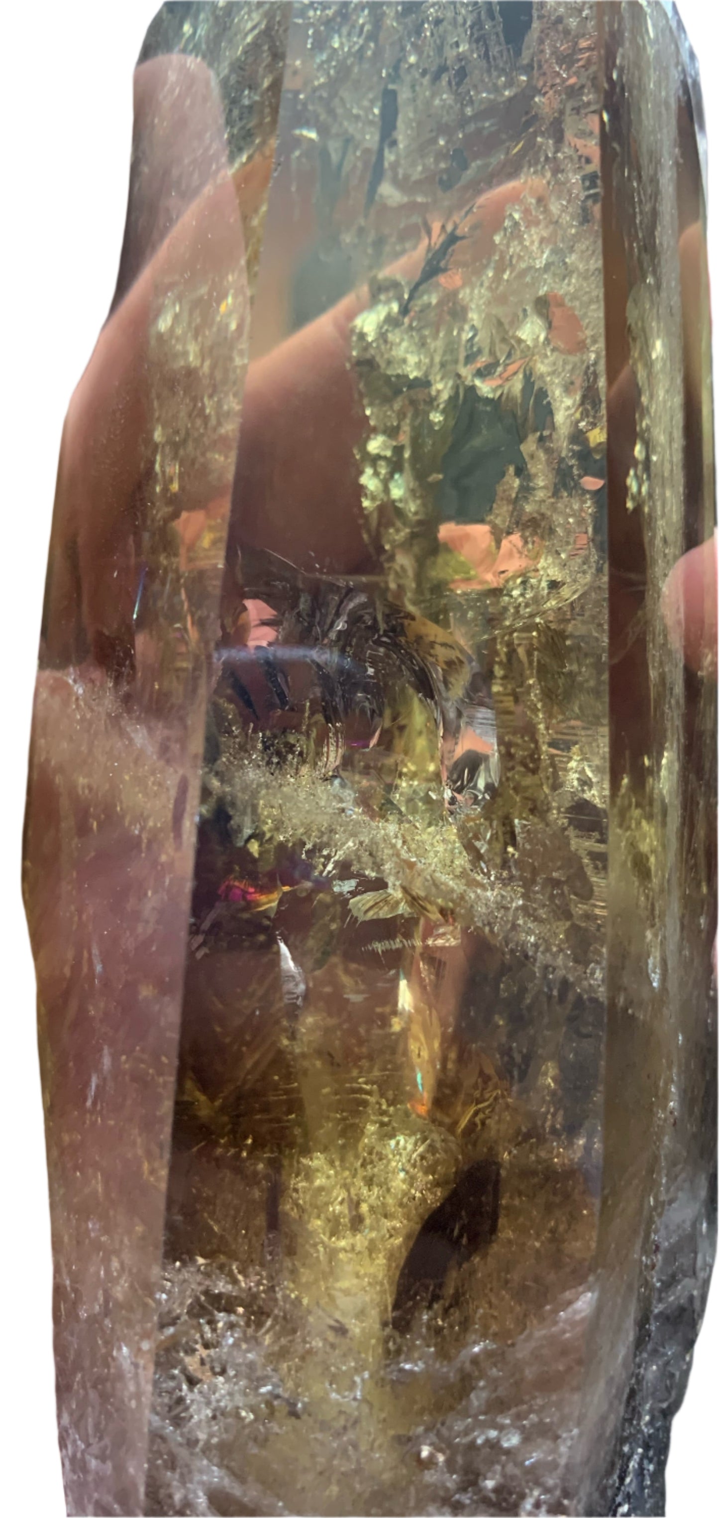 8.125" Smoky Citrine Time Keeper Generator Obelisk w/ LOTS OF RAINBOWS
