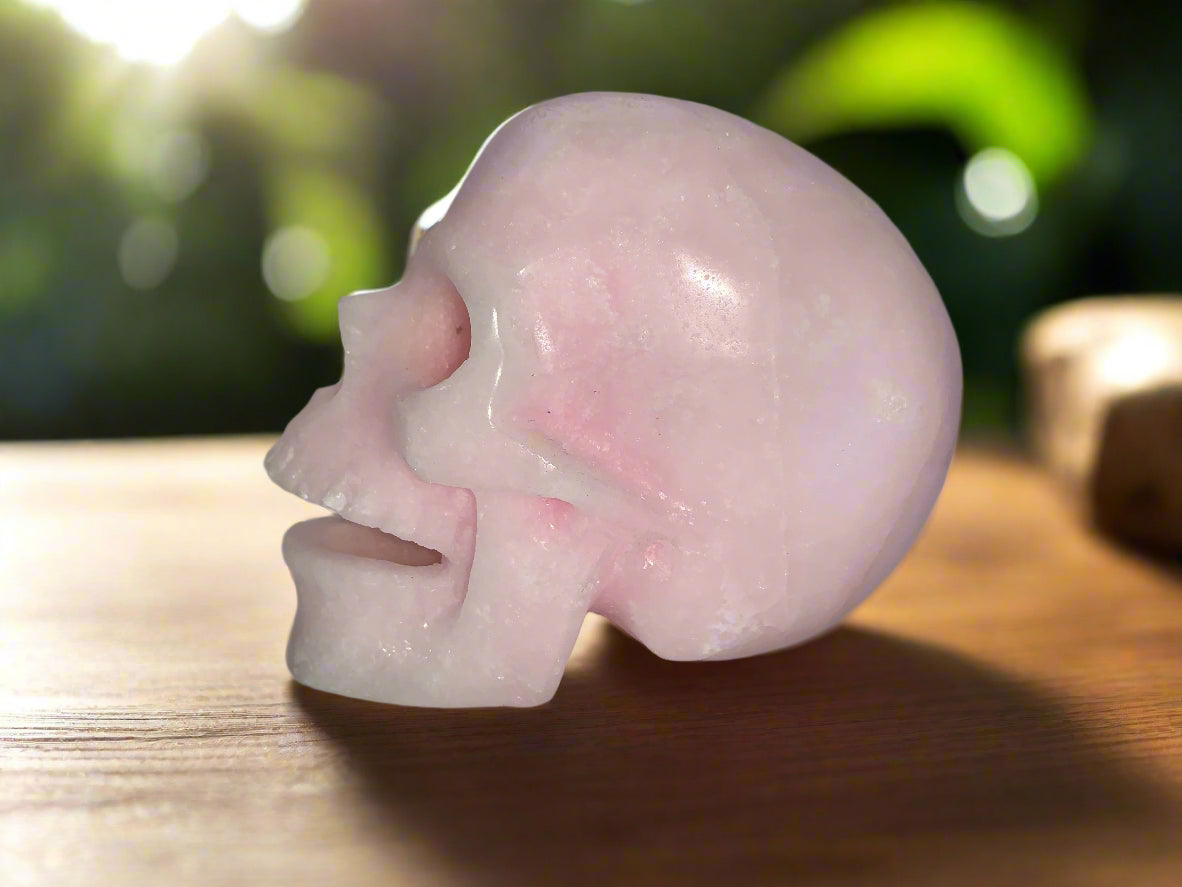 5.2" Rare Pink Aragonite Laughing Skull