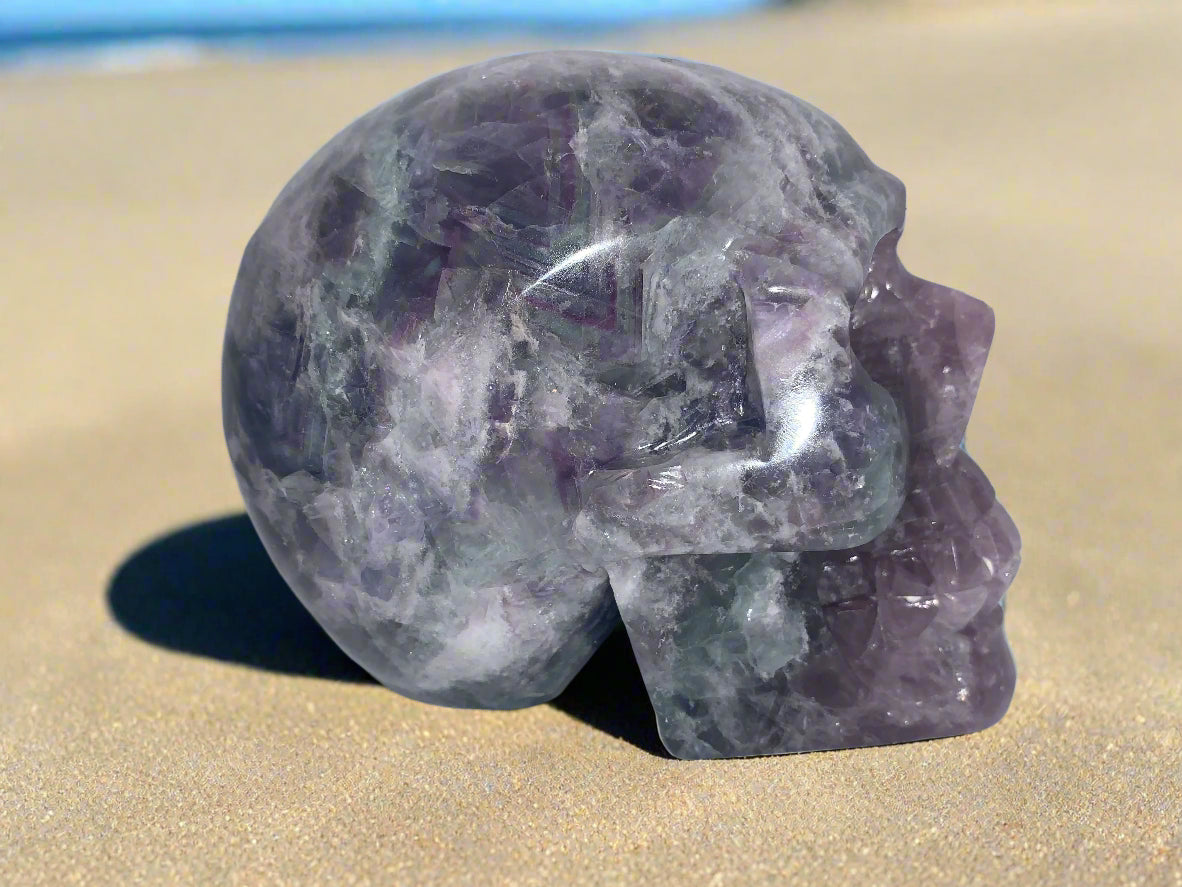 6" Rainbow Fluorite Skull w/ Rainbows