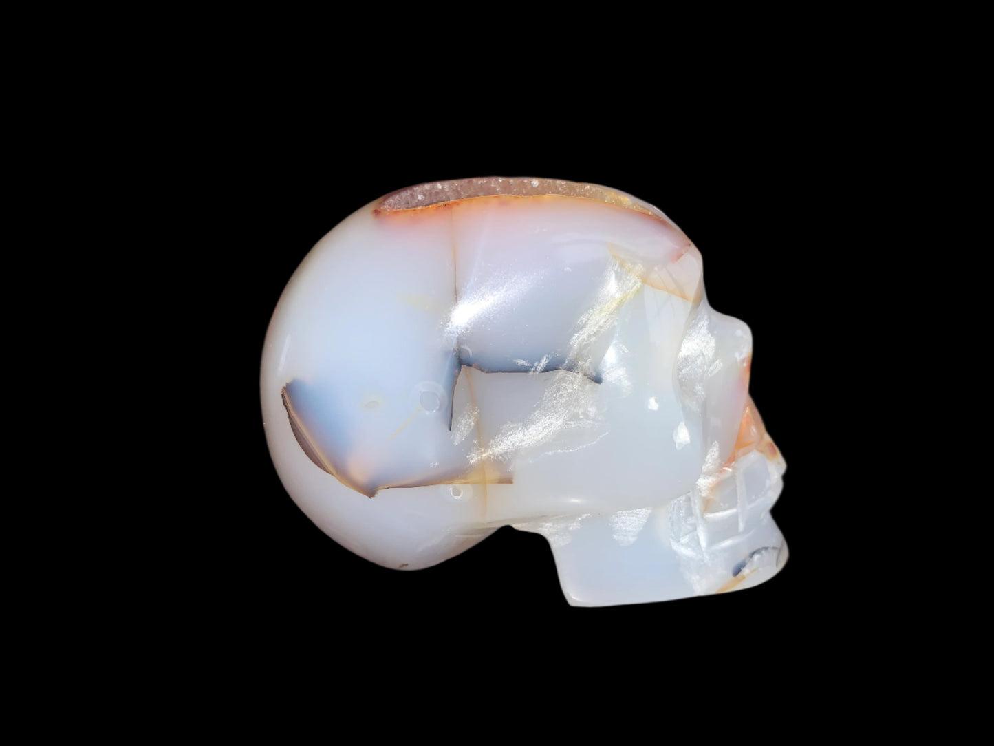 3" Chalcedony & Carnelian Skull w/ Druzy