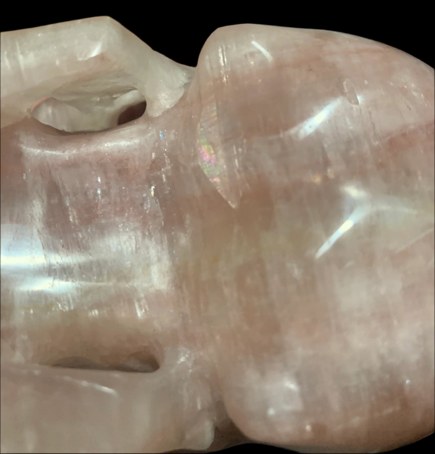 5.3" Pink Calcite Skull w/ Rainbows