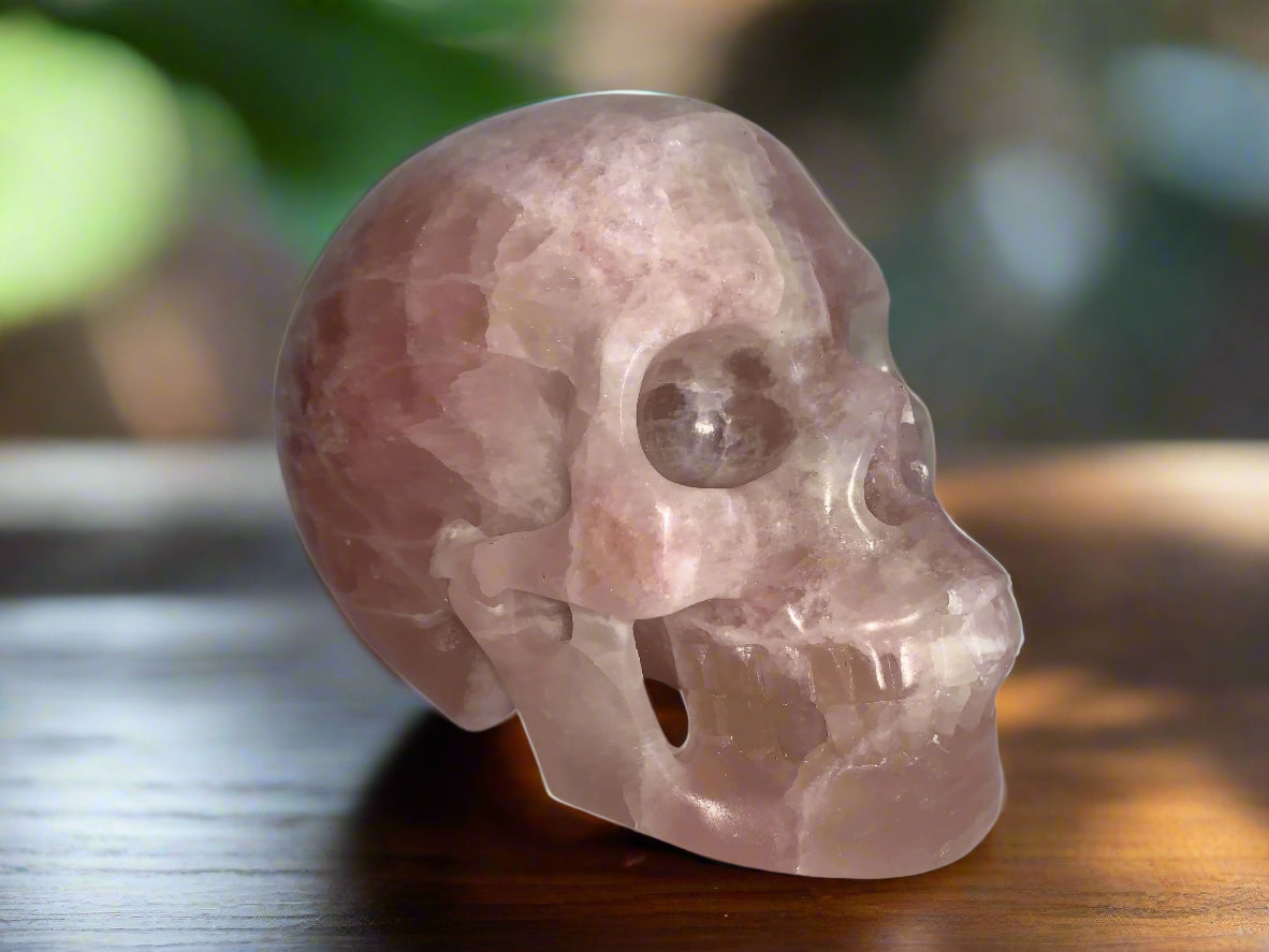 5.3" Pink Calcite Skull w/ Rainbows