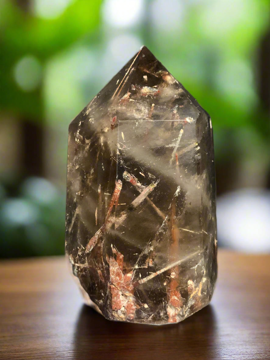 5.6" Rutilated Morion Quartz Point w/ Rainbows