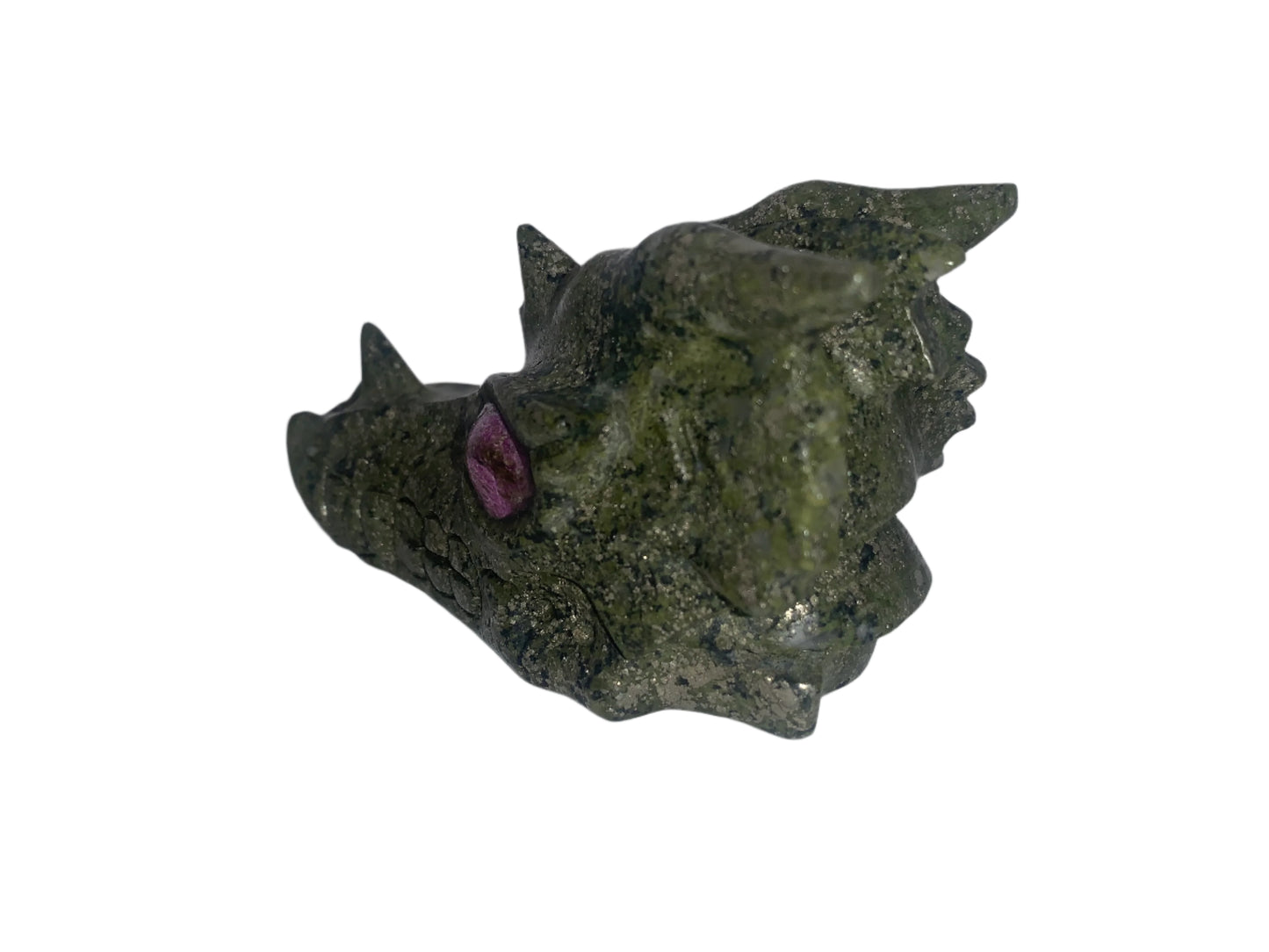 4.2" Pyrite & Serpentine Dragon w/ Stichtite Eyes