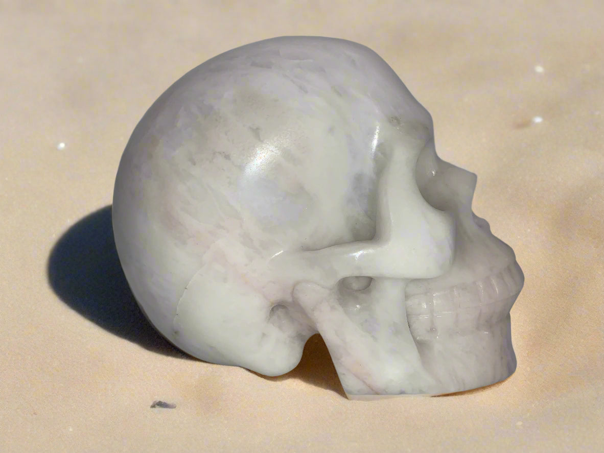 5.3" White Flower Agate Skull