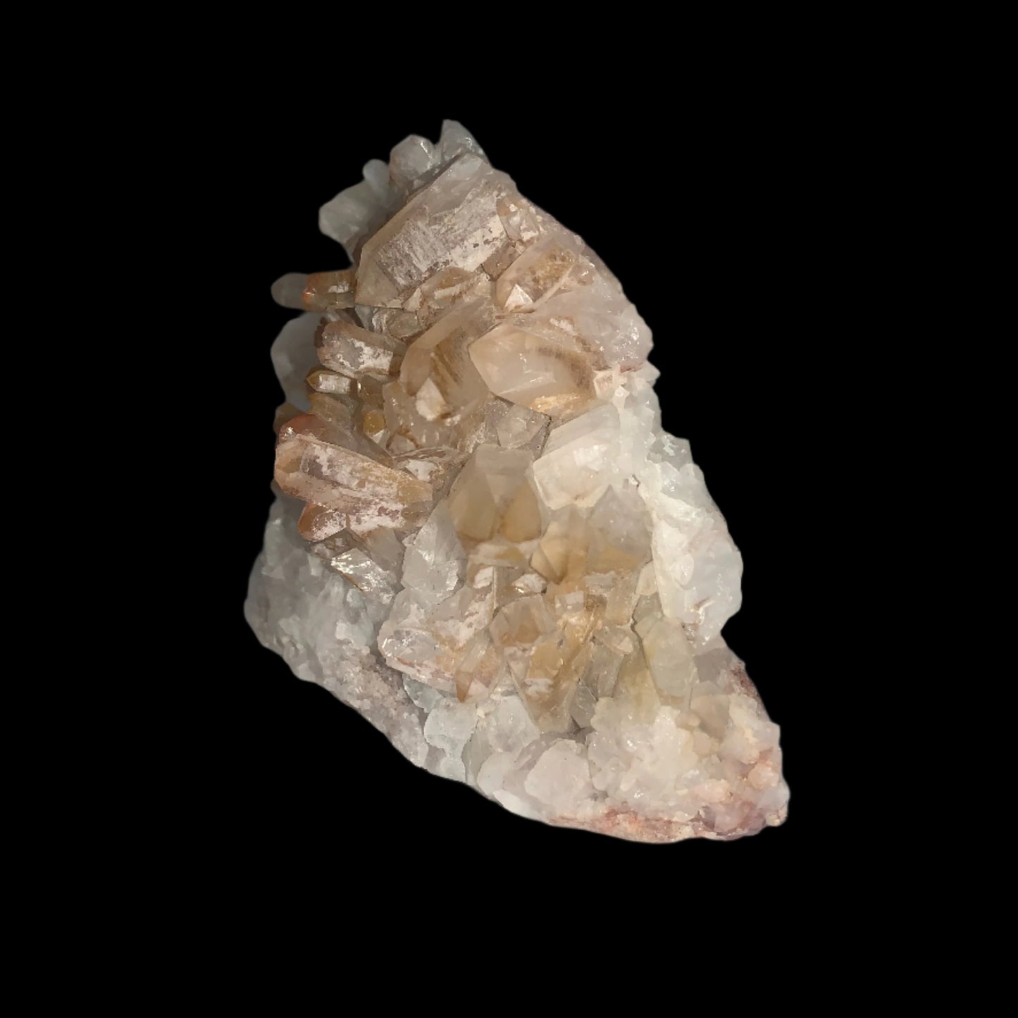 Quartz Cluster w Golden Healer Skull Carving on Matrix
