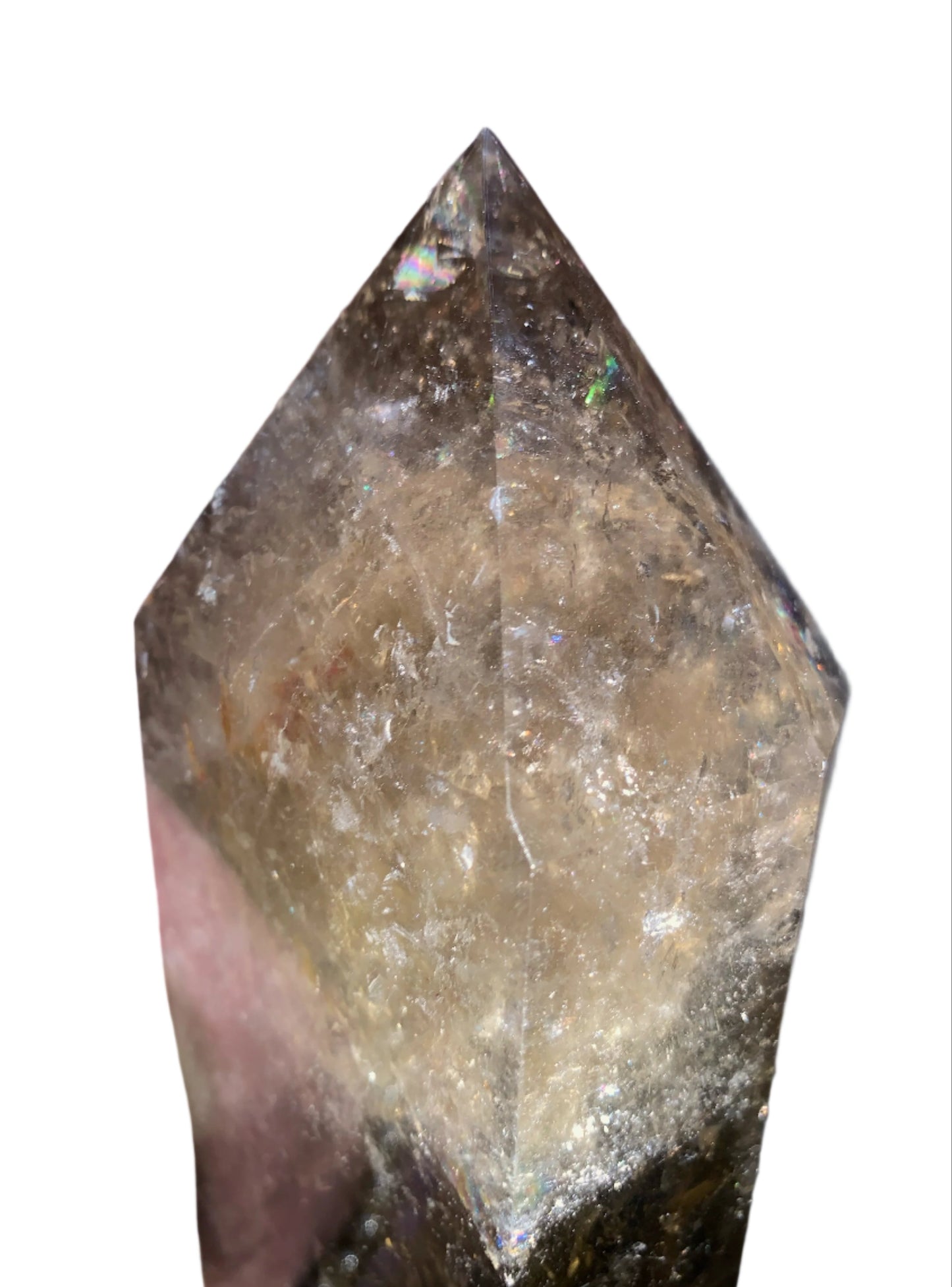 7.5" Smoky Quartz Hematoid Obelisk w/ Rainbows Everywhere
