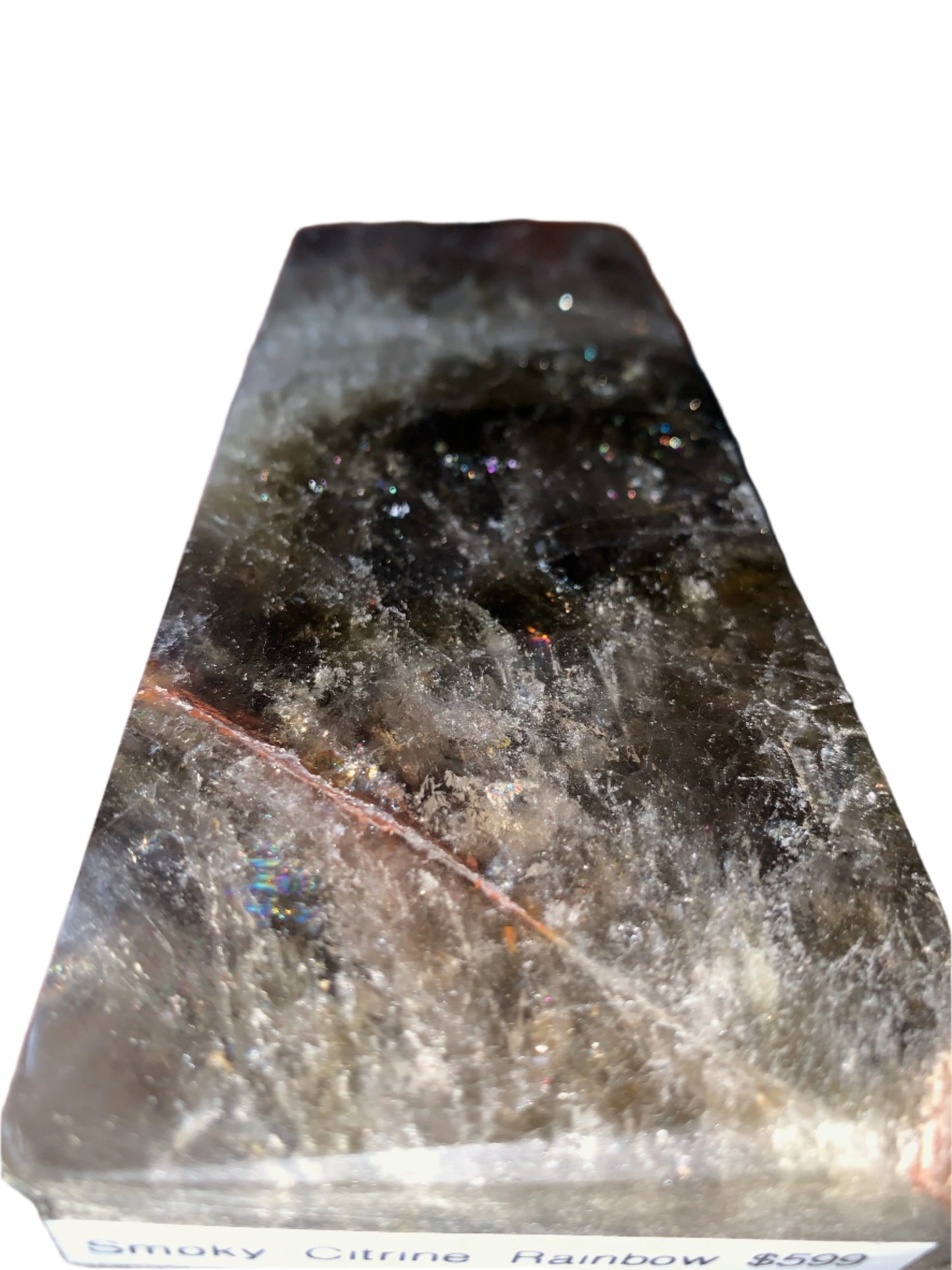 7.5" Smoky Quartz Hematoid Obelisk w/ Rainbows Everywhere