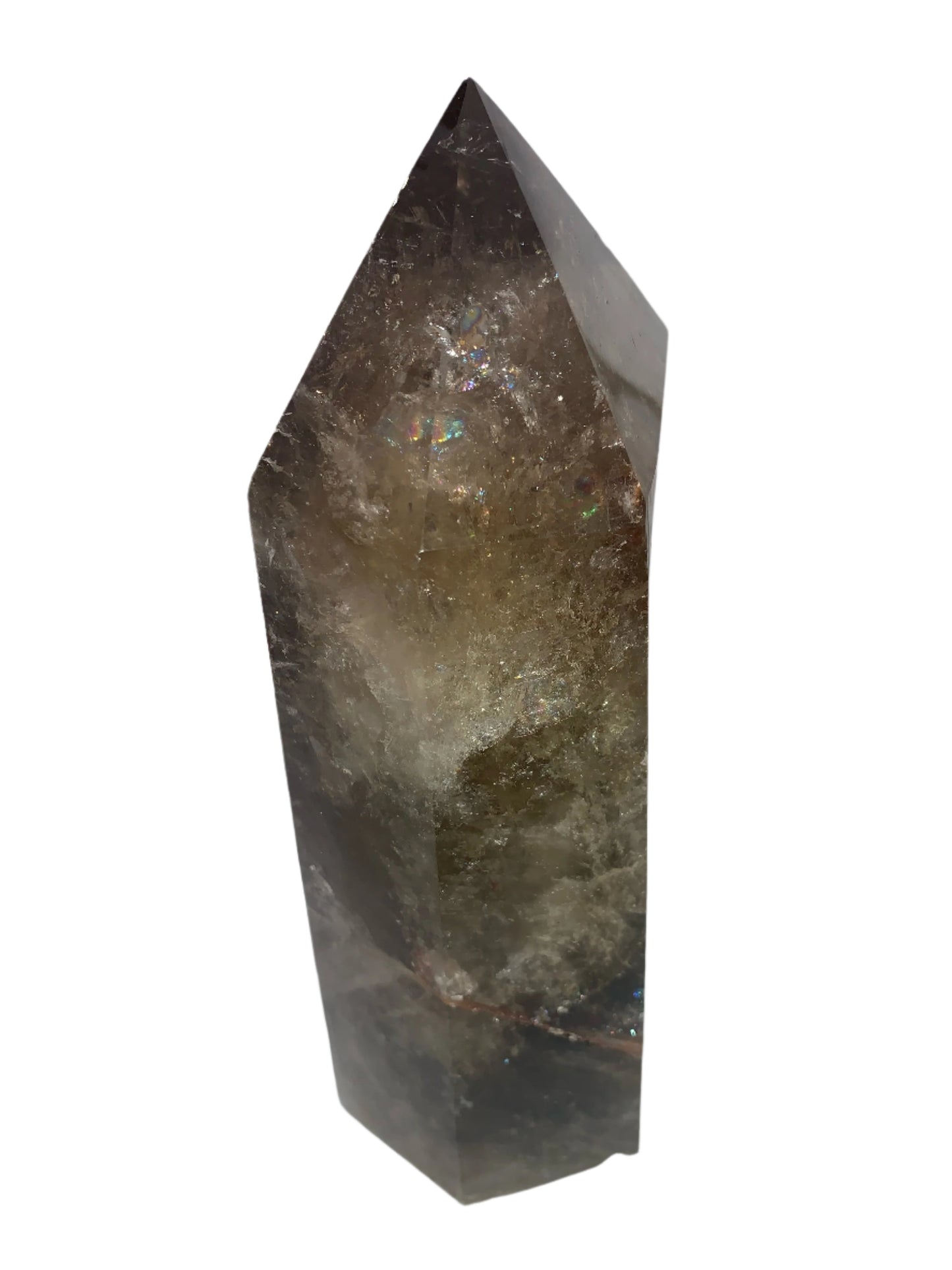 7.5" Smoky Quartz Hematoid Obelisk w/ Rainbows Everywhere