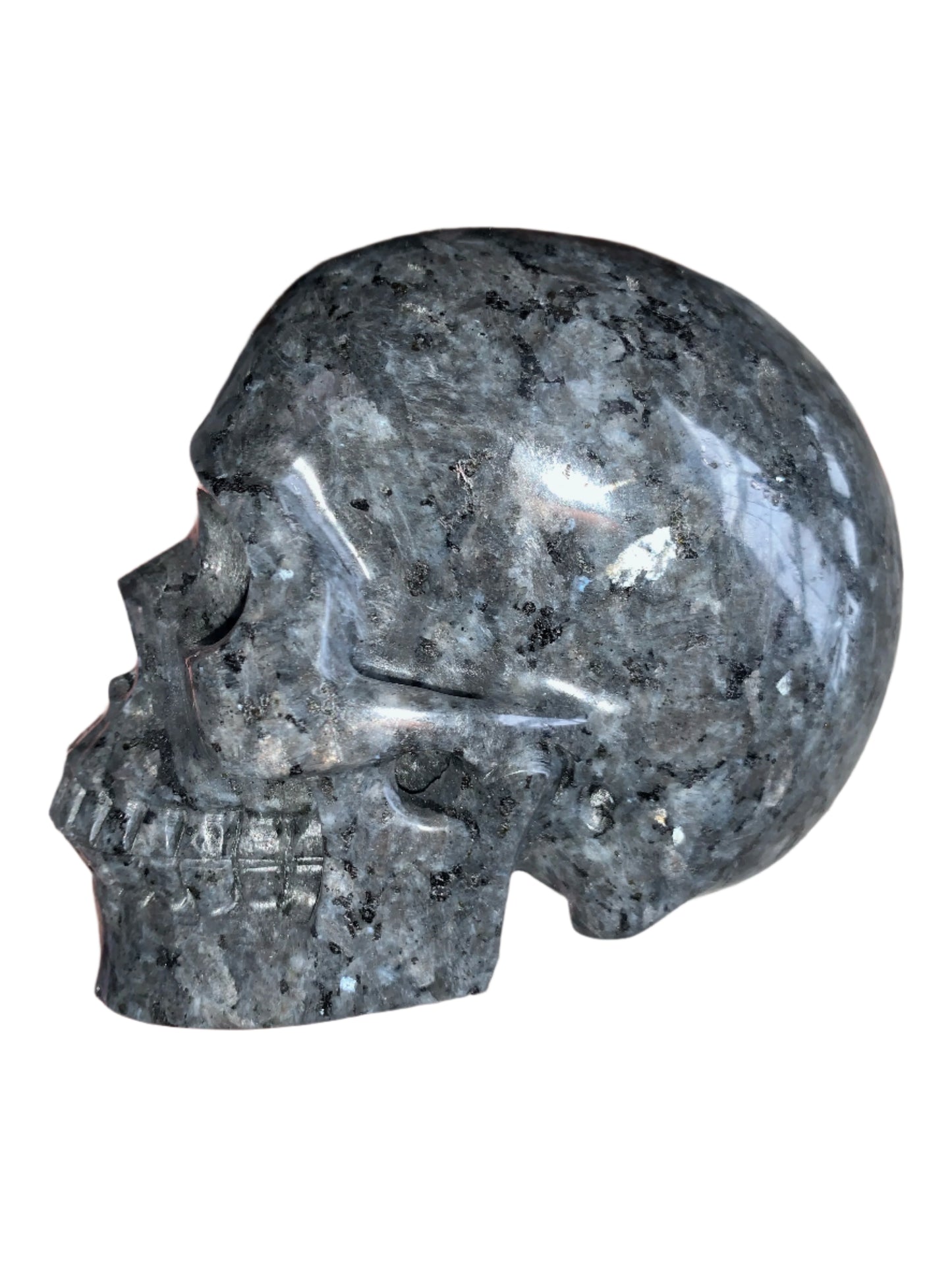 5.3" Larvikite Skull w/ Rainbows