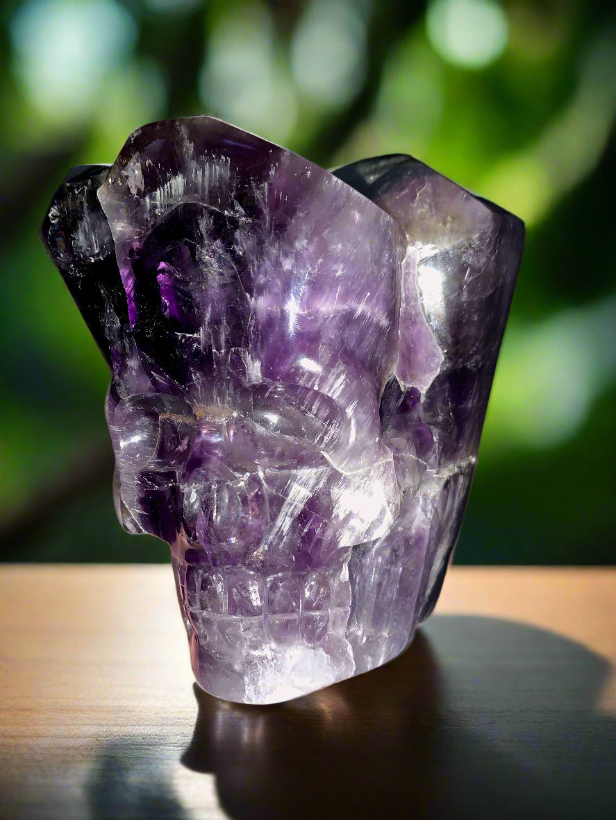 6.75" Alpine Amethyst Double Generator Skull w/ Rainbows