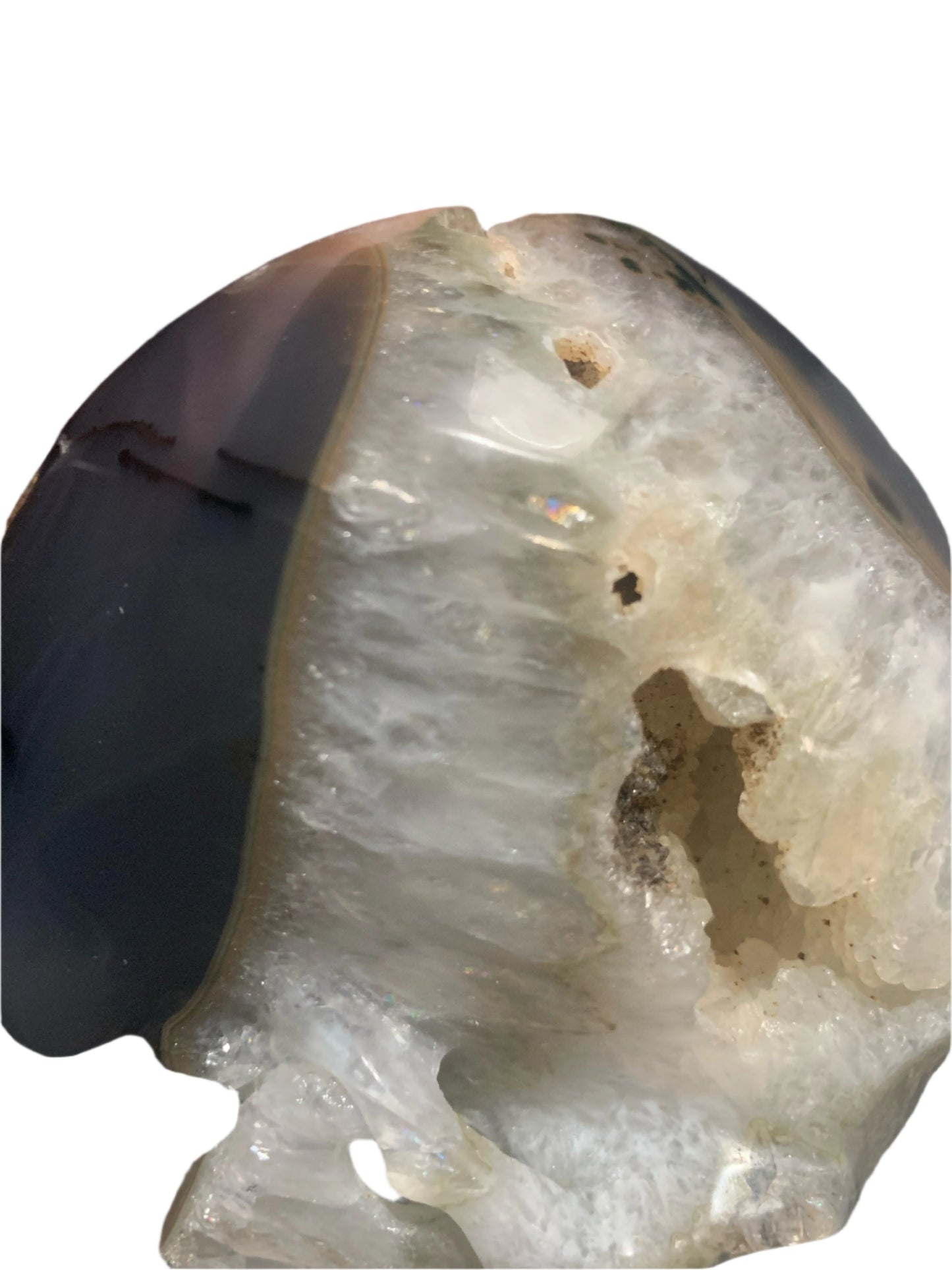 5.4" Agate and Quartz Geode Skull w/ Rainbows