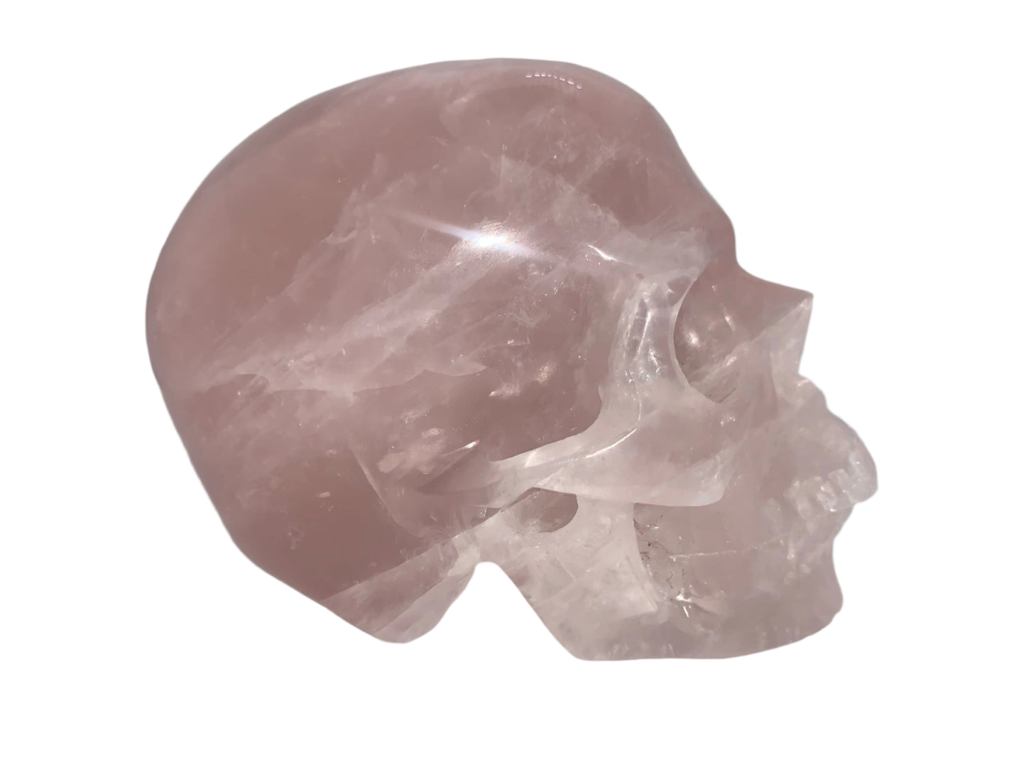 5.3" Rose Quartz Skull w/ Rainbows