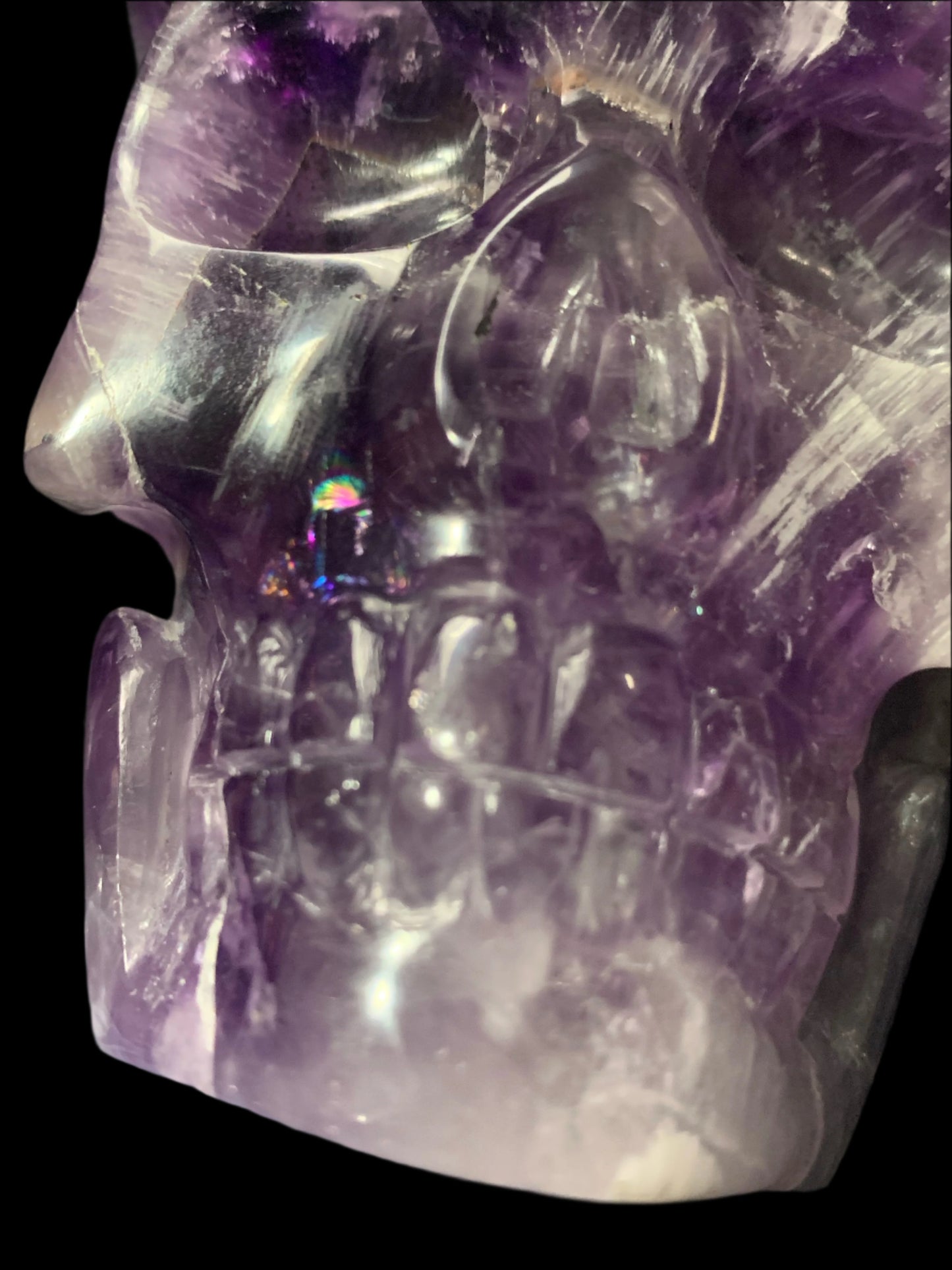 6.75" Alpine Amethyst Double Generator Skull w/ Rainbows