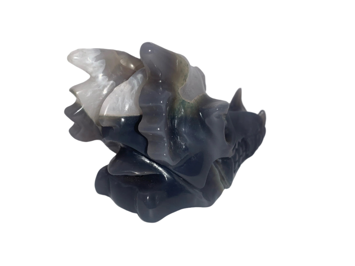 5.3" Gray Agate and White Quartz Dragon Skull