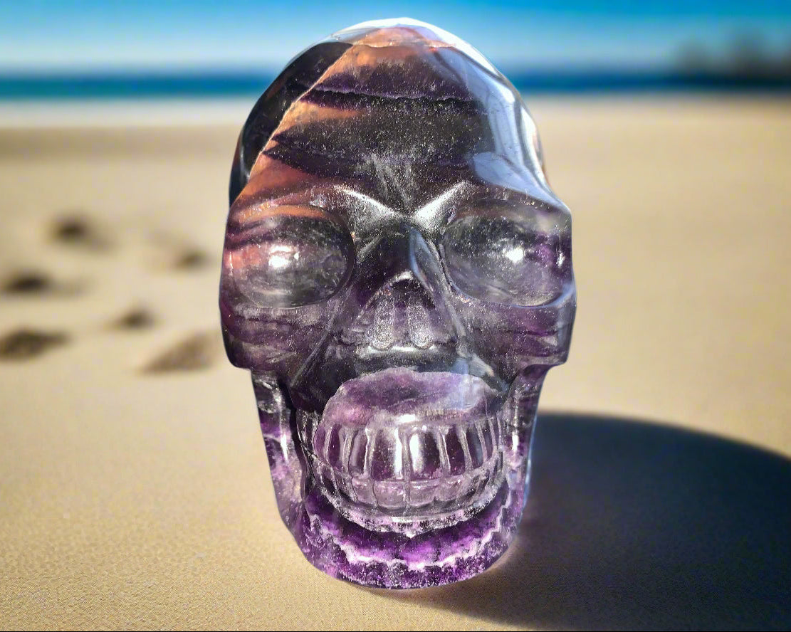 Cráneo de fluorita violeta de 4,7" con arcoíris