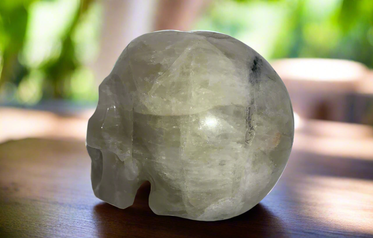 5.4" Citrine & Tourmaline Skull w/ Rainbows