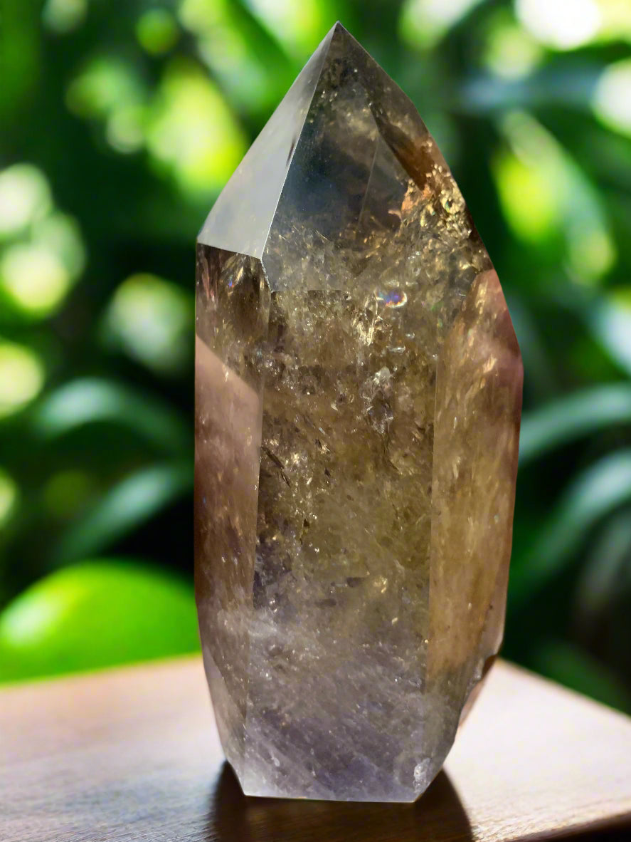 6.2" Smoky Citrine Channeler & Code Keeper Quartz Point w/ Rainbows
