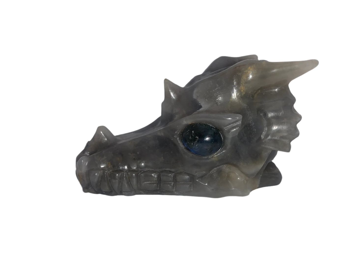 Dragón de cuarzo gris de 4,4" con ojos de labradorita