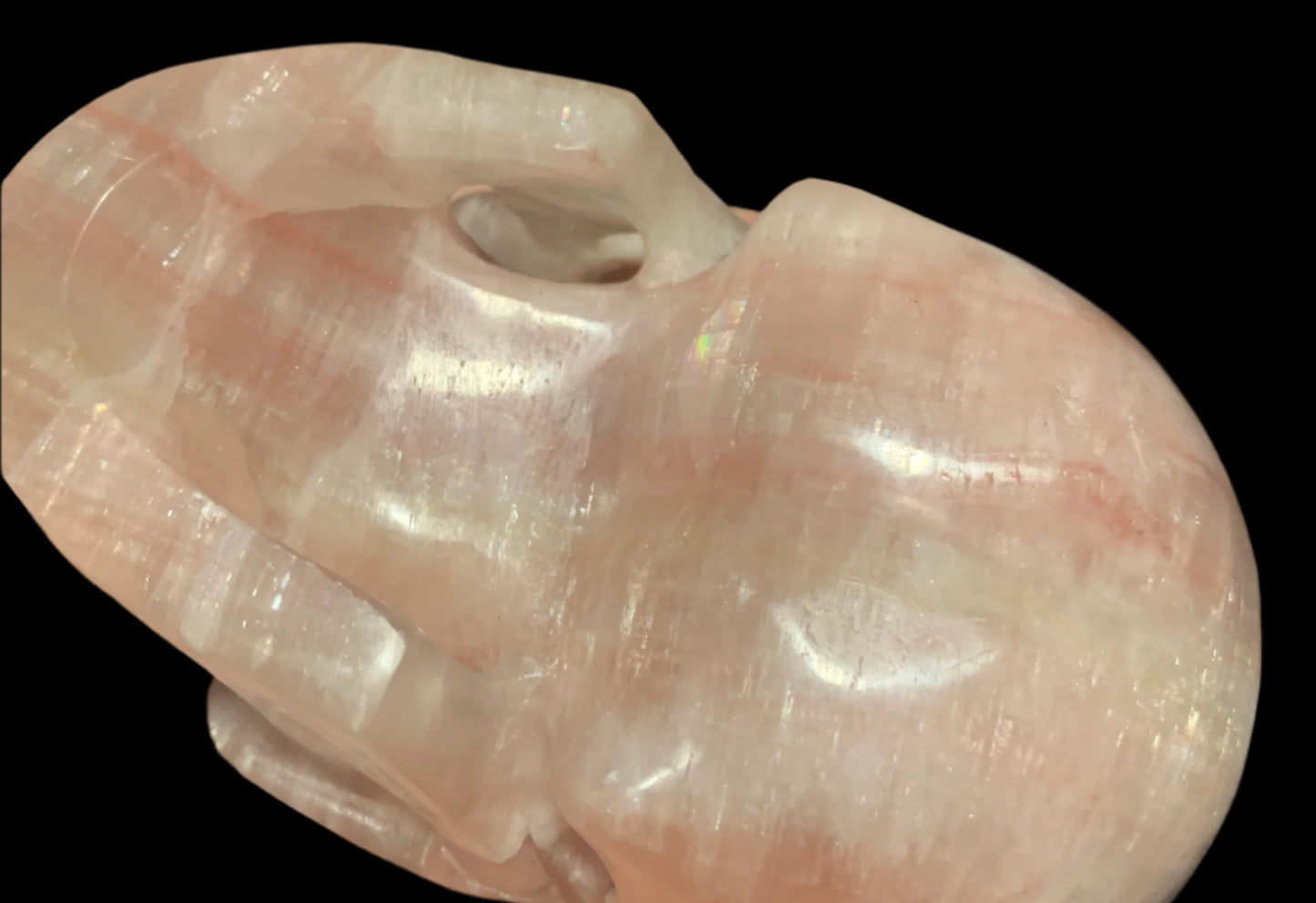 5.3" Pink Calcite Skull w/ Rainbows