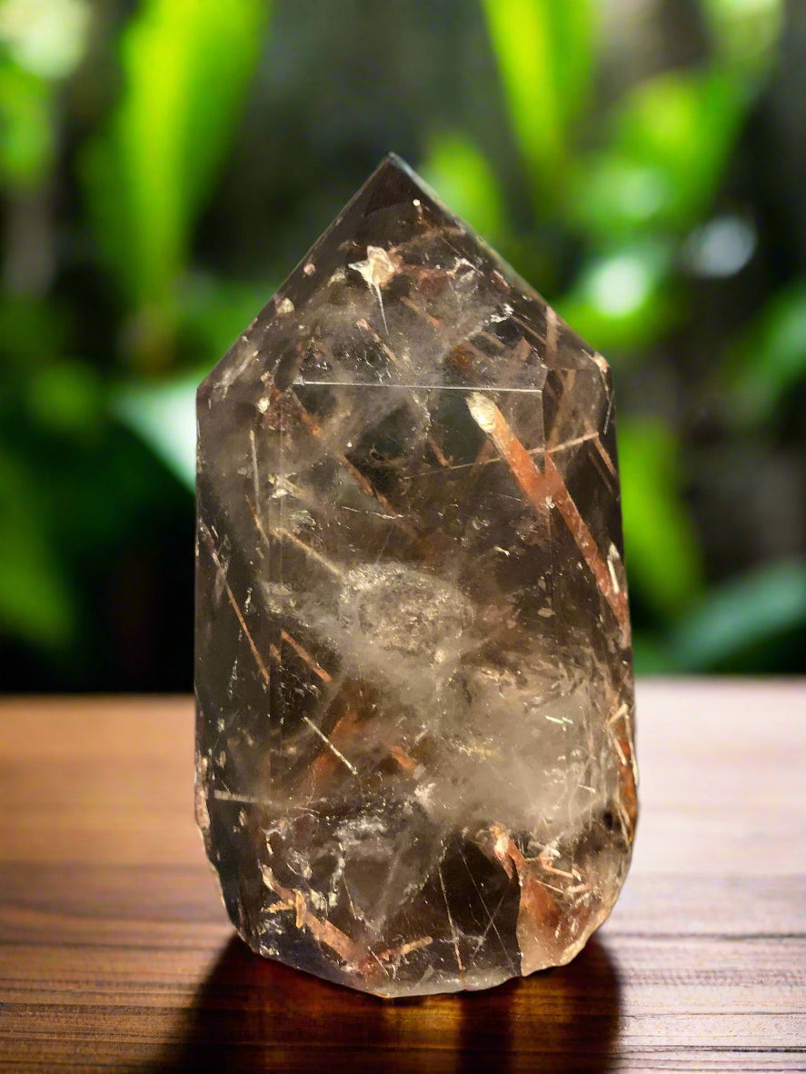5.6" Rutilated Morion Quartz Point w/ Rainbows