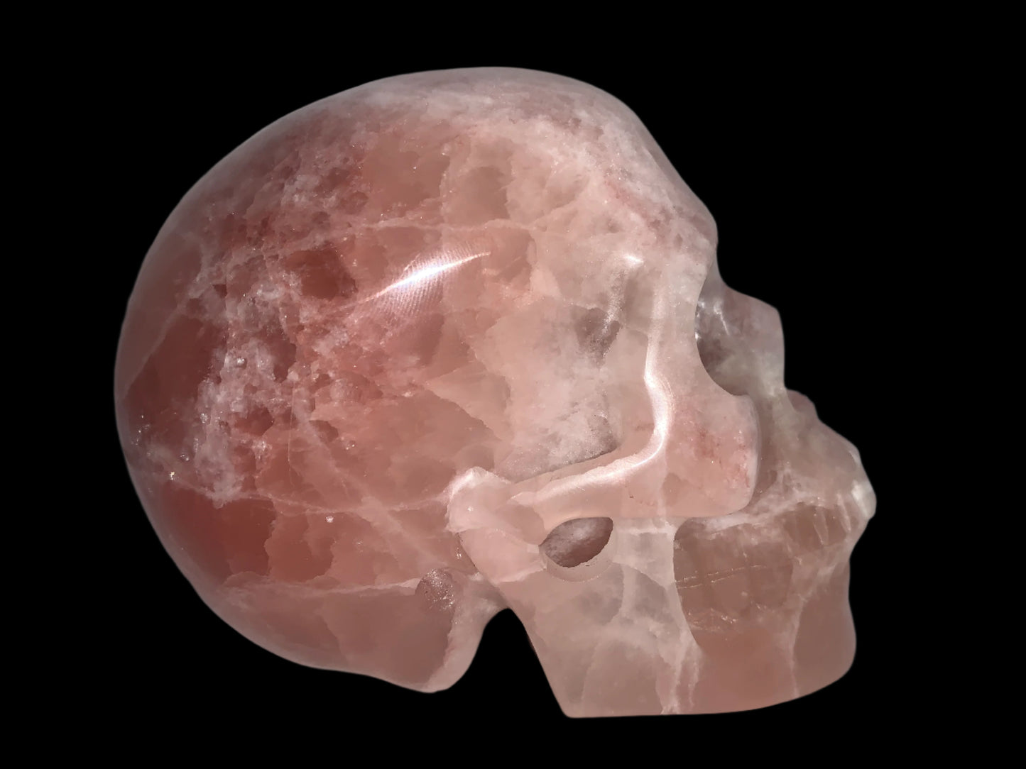 5.3" Pink Calcite Skull w/ Rainbows