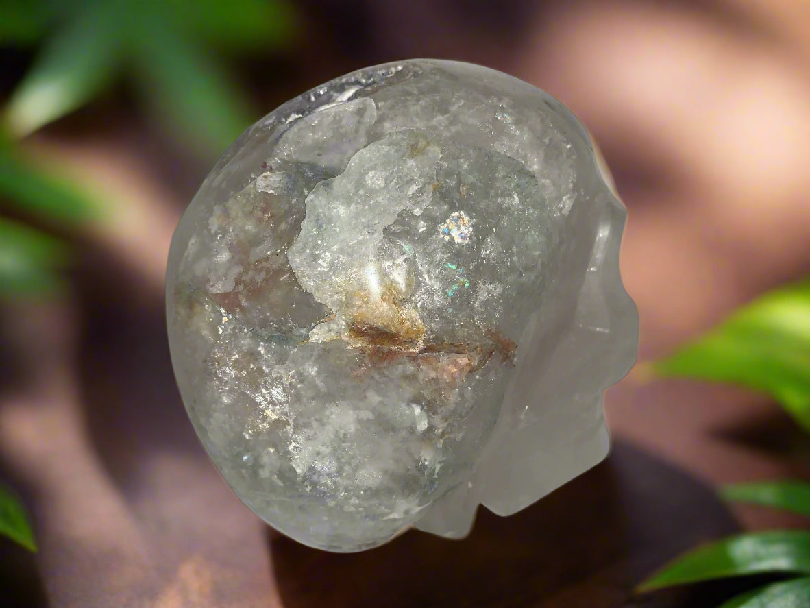 6.3" Quartz, Green Tourmaline & Chlorite Skull w/ Rainbows