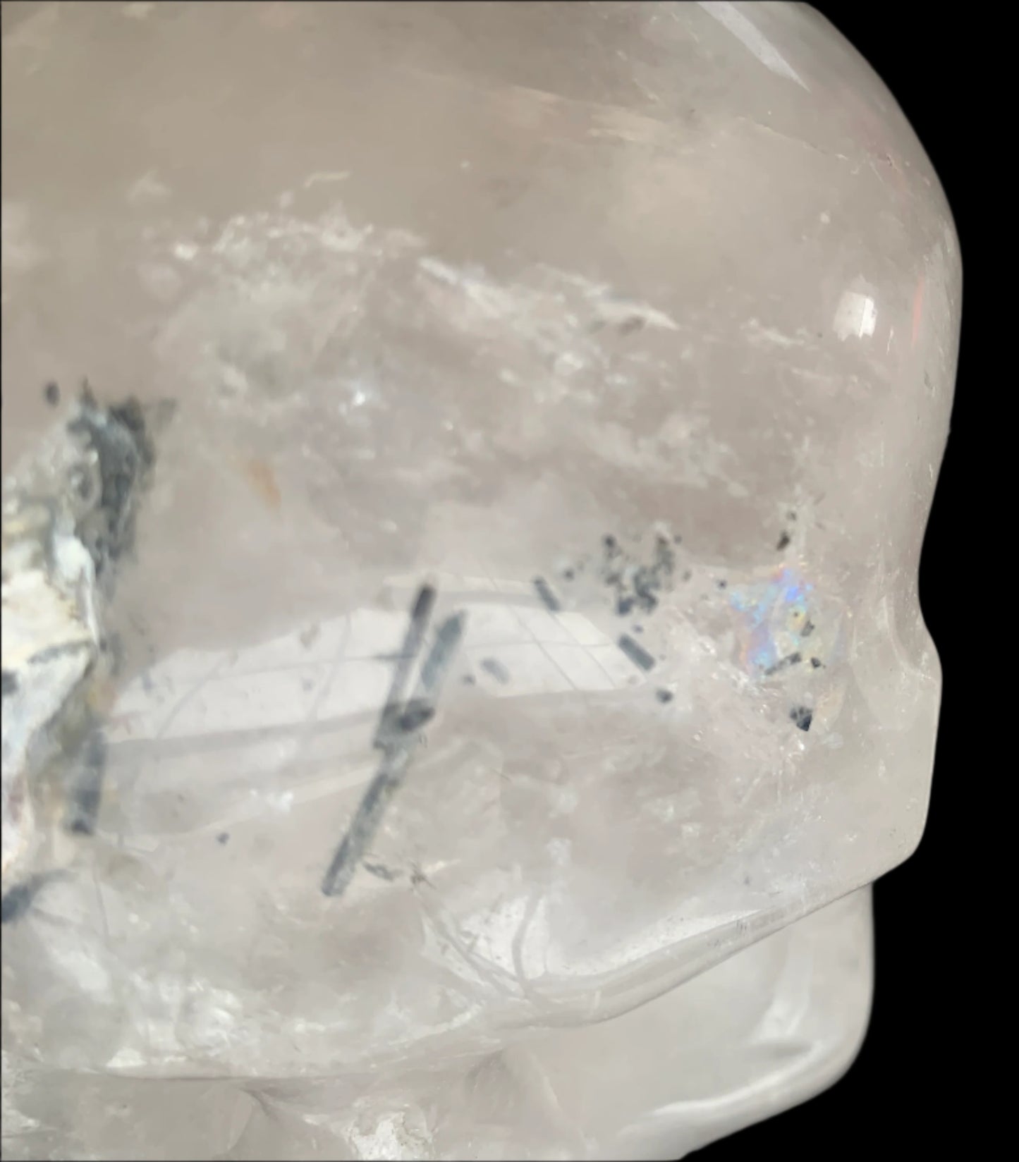 6.3" Quartz, Green Tourmaline & Chlorite Skull w/ Rainbows
