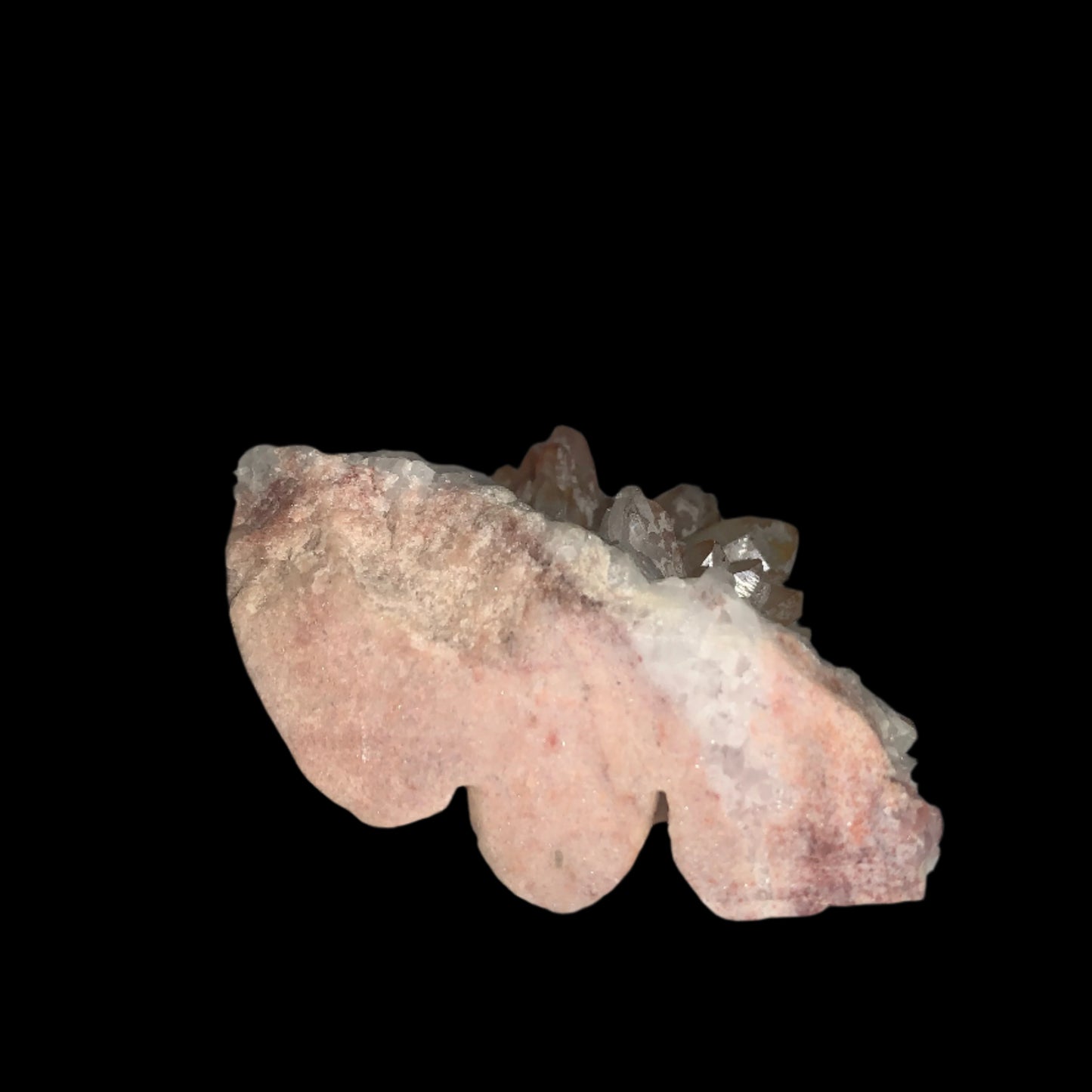Quartz Cluster w Golden Healer Skull Carving on Matrix