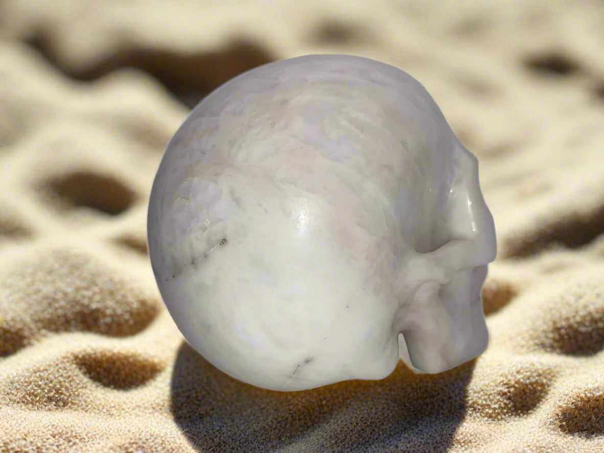 5.3" White Flower Agate Skull